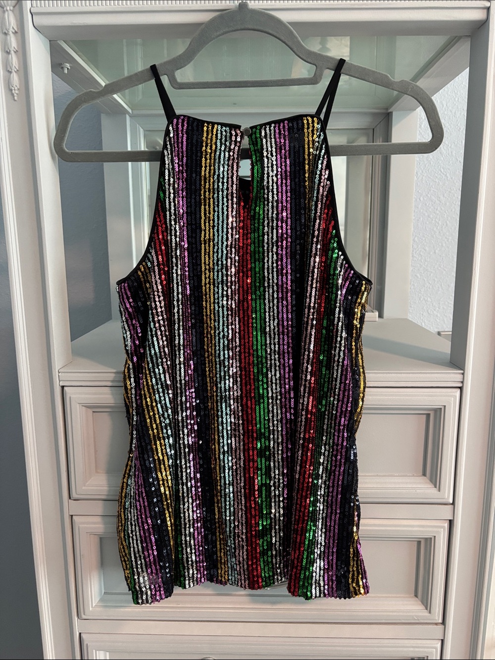 INC International Concepts Multi-Color Sequin Striped Halter Tank Top - Picture 2 of 4
